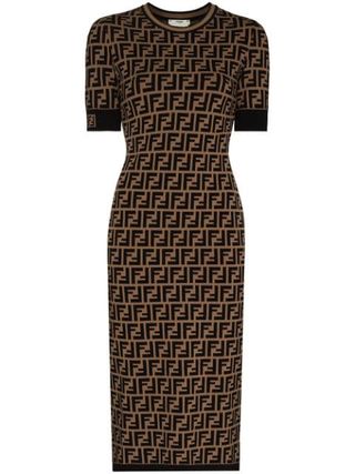 Fendi + FF-Logo Knitted Midi Dress