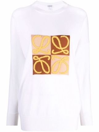 Loewe + Anagram Embroidered Intarsia-Knit Sweatshirt