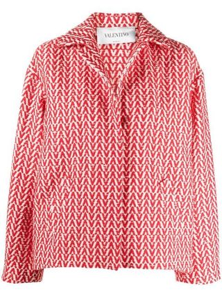 Valentino + Optical Bouclé Classic-Collar Jacket