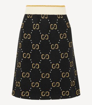 Gucci + Metallic Logo-Intarsia Wool-Blend Skirt