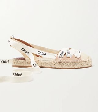 Chloé + Ingrid Logo-Print Canvas and Leather Espadrilles