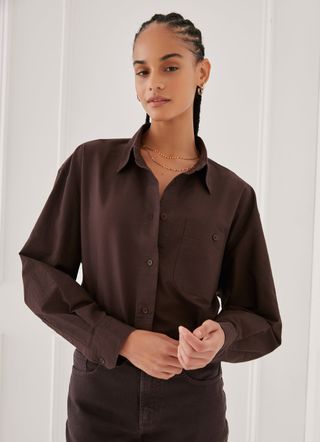 Zara + Classic Button Up Brown