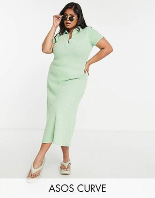 ASOS Design + Maxi Collar Shirt Dress in Green