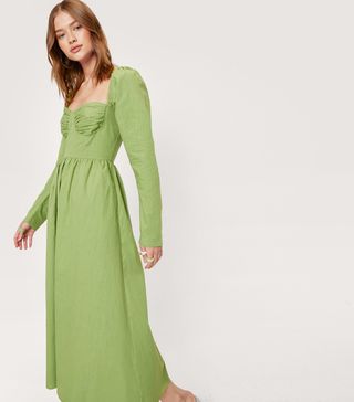 NastyGal + Ruched Bust Tie Back Midi Dress