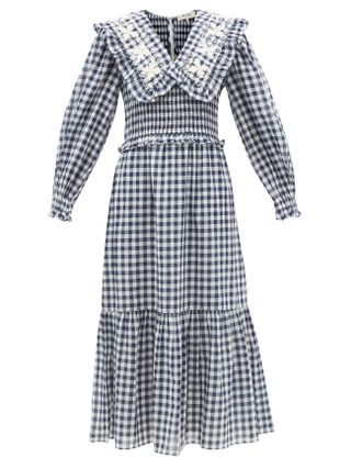 Sea New York + Gina Ruffled-Collar Gingham Cotton Midi Dress