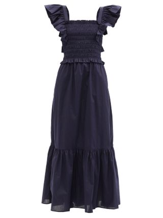 Sea New York + Gladys Ruffled Shirred Cotton-Poplin Maxi Dress
