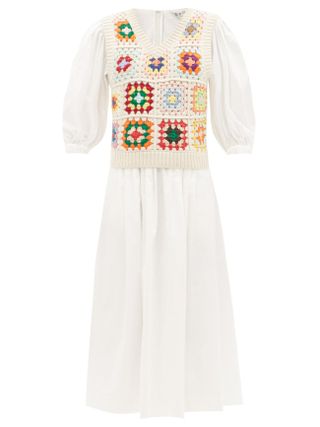 Sea New York + Gabriela Crocheted-Vest Cotton-Blend Midi Dress