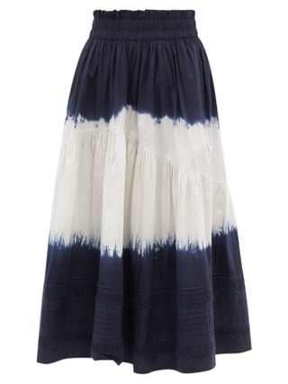 Sea New York + Everlyn Tie-Dye Cotton-Poplin Midi Skirt