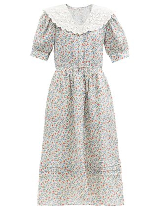 Sea New York + Bubbie Puff-Sleeve Floral-Print Ramie Midi Dress