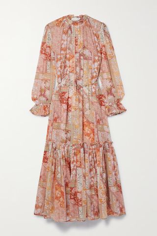 Zimmermann + Kaleidoscope Belted Printed Georgette Midi Dress