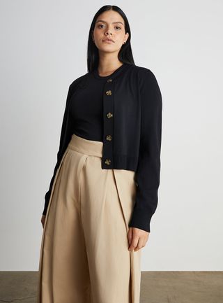 Who What Wear Collection + Yusra Cropped Cardigan in Obsidian