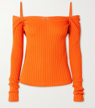 Ioannes + Billowy Cold-Shoulder Twist-Back Ribbed-Knit Top
