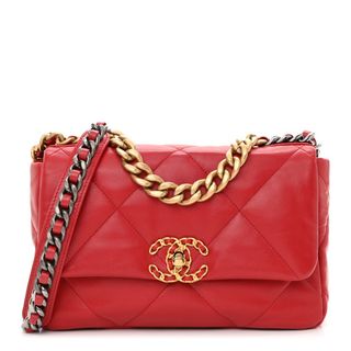 Chanel + Goatskin Quilted Medium Chanel 19 Flap Red
