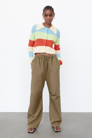 Zara + Striped Rib Knit Cardigan