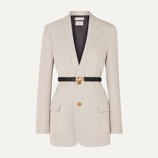 Bottega Veneta + Leather-Trimmed Woven Blazer