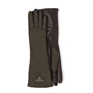 Prada + Logo Plaque Long Gloves