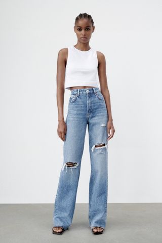 Zara + Ripped Wide Leg Jeans