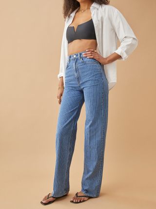 Reformation + Hailey Pinstripe High Rise Wide Leg Jeans