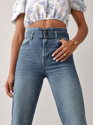 Reformation + Cynthia Belted High Rise Straight Jeans