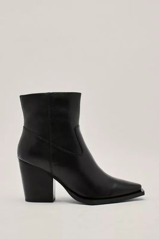 NastyGal + Real Leather High Ankle Western Boots
