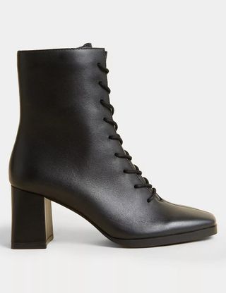 M&S Collection + Leather Lace Up Block Heel Ankle Boots