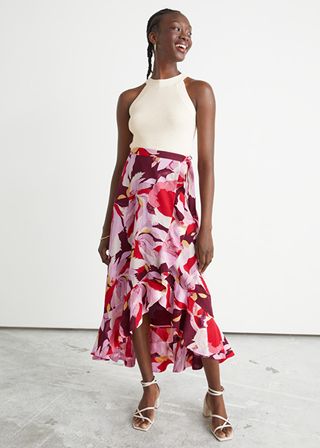 & Other Stories + Flounced Floral Print Midi Wrap Skirt