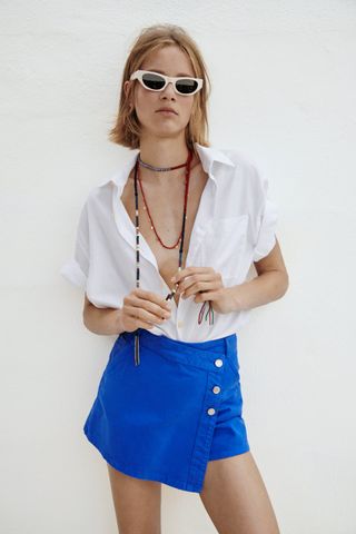 Zara + Split Skirt With Buttons