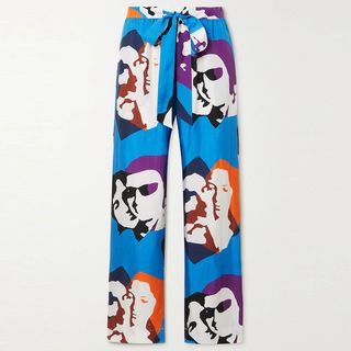 AZ Factory + Pijama The Kiss Printed Silk-Twill Wide-Leg Pants