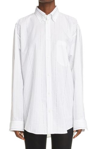 Balenciaga + Logo Stripe Oversize Poplin Button-Down Shirt