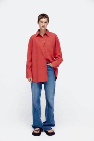 Zara + Oversized Linen Blend Shirt