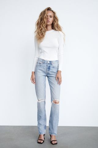 Zara + Ripped Straight Jeans