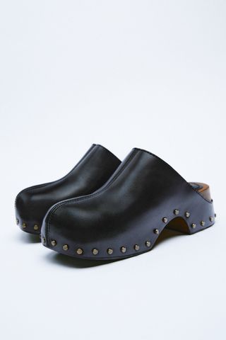 Zara + Studded Leather Clogs
