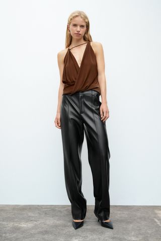 Zara + Full Length Faux Leather Pants