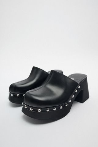 Zara + Chunky Heeled Studded Clogs