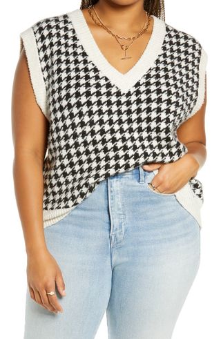 BP. + Oversize Houndstooth Sweater Vest