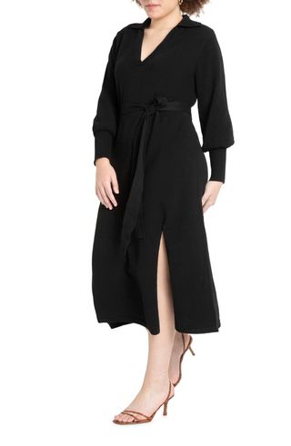 Eloquii + Puff Long Sleeve Collared Sweater Dress