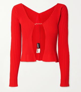 Jacquemus + Embellished Ribbed-Knit Cardigan