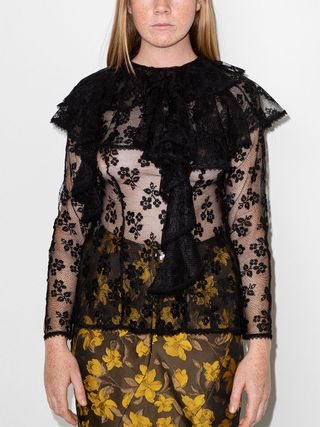 Yuhan Wang + Floral Lace Ruffle Collar Blouse