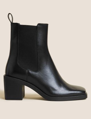 Marks & Spencer + Leather Block Heel Ankle Boots