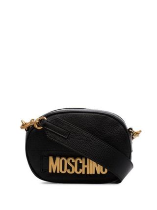 Moschino + Black Logo Leather Camera Bag