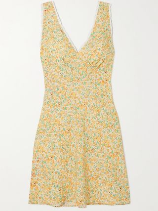 Rixo + Gloria Crochet-Trimmed Floral-Print Crepe de Chine Mini Dress