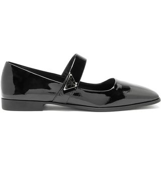 Prada + Square-Toe Patent-Leather Mary Jane Flats