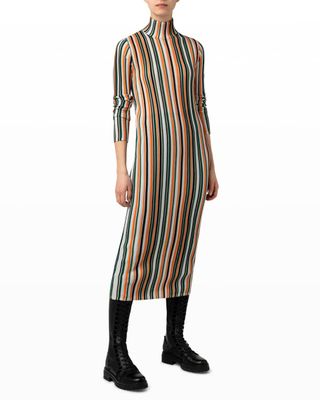 Akris + Midi Knit Tube Dress With Structured Stripes