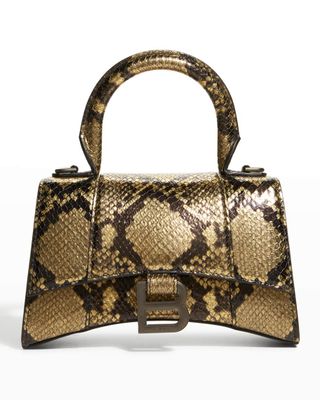 Balenciaga + Hourglass XS Metallic Python-Print Top-Handle Bag