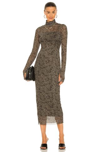 Afrm + Shailene Midi Dress in Vintage Leopard