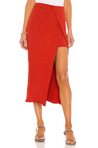 Lovers + Friends + Layered Midi Skirt in Spice Red