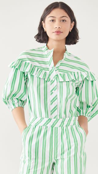 Ganni + Stripe Cotton Shirt