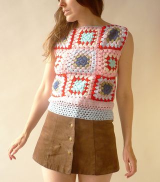 Vintage + 1970s Granny Square Crochet Hand Knit Top