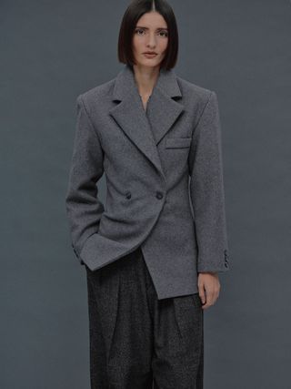 Source Unknown + Nangy Double Breasted Cinched Wool Blazer
