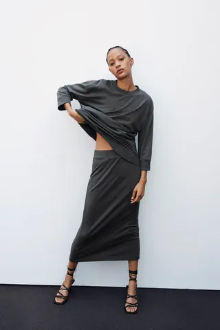 Zara + Washed Effect Midi Skirt